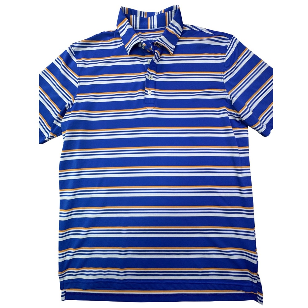 Johnnie-O Mens Striped Performance Polo Shirt Blue Orange White Mens Medium - Picture 3 of 8